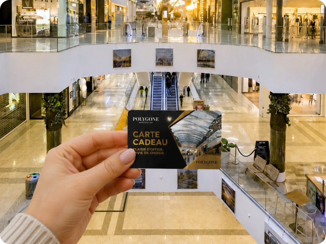 Une carte cadeau présentée dans le centre Polygone Montpellier