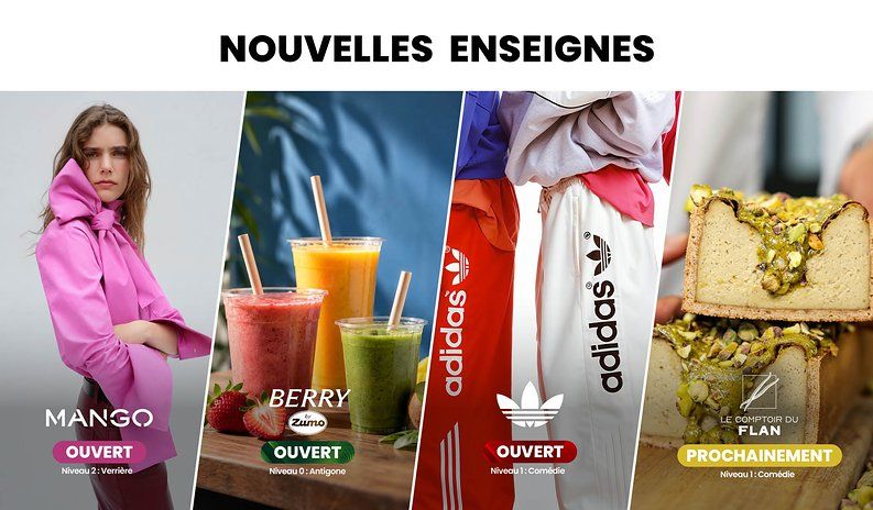 Mango agrandi, adidas, Berry by Zumo et bientôt Le Comptoir du Flan : 4 nouveautés à découvrir en octobre au Polygone, en plein centre de Montpellier.